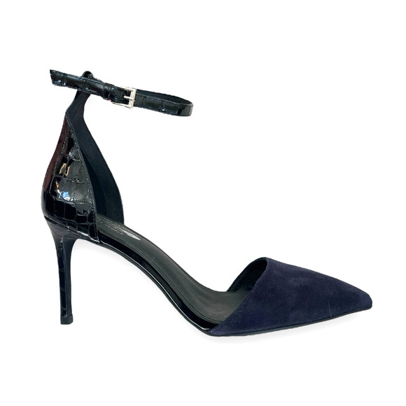 Free People Shoes - Free People x Jeffrey Campbell SOLITAIRE Suede Reptile Heels | 8.5 Navy Blue NEW